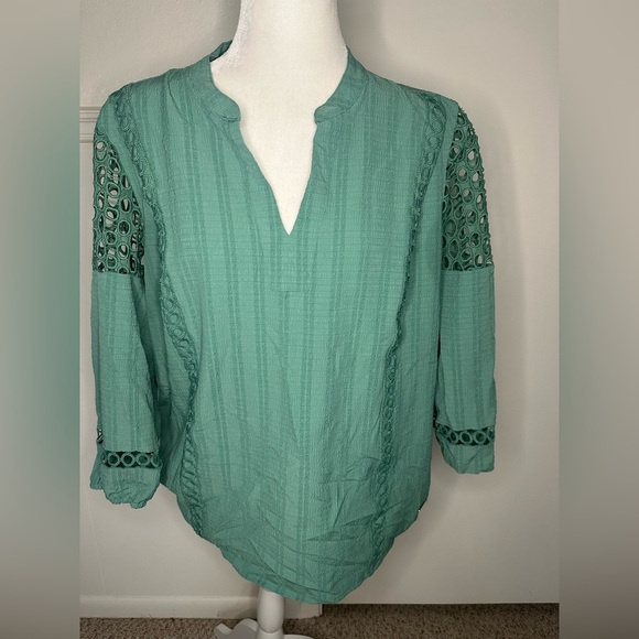 Marc New York Green Relaxed Ribbed Blouse with Mandarin Collar size XL - Picture 2 of 10
